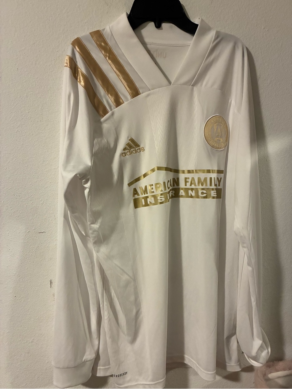 adidas White and Gold Long Sleeve Kids Soccer Jersey
